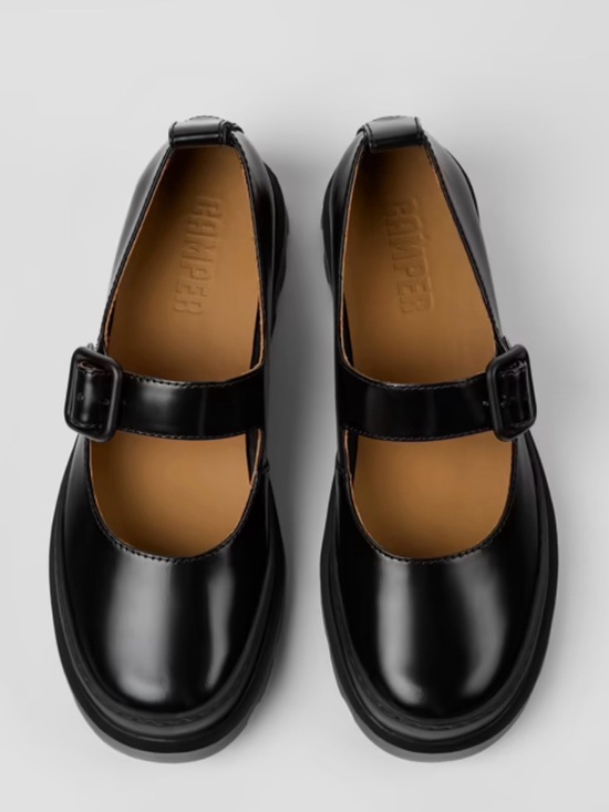 Camper Shoes - Camper BRUTUS Black Leather Low Heel Side Buckle Lightweight Mary Jane Shoes